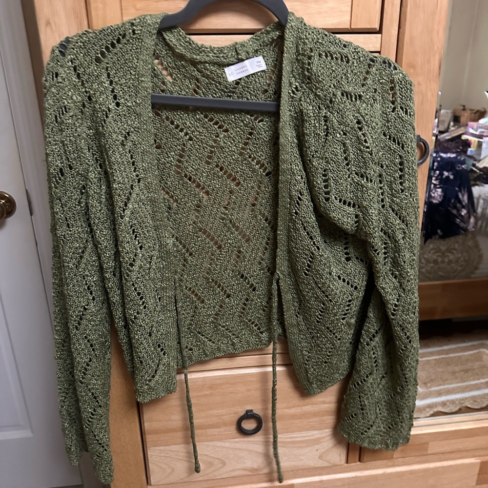 LC Lauren Conrad Olive V-Neck Sweater - Picture 2 of 3